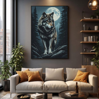 Affiche Loup majestueux sous la pleine lune