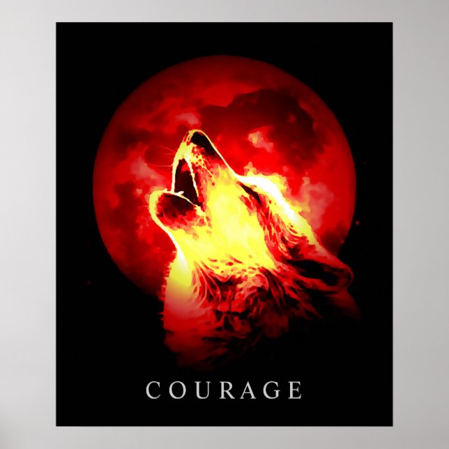 Affiche Loup Motivationnel Nuit Rouge (Devant)