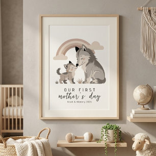 Affiche Loup pastel Maman Chien Premier jour de la fête de