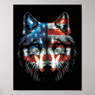 Affiche Loup patriotique du 4 juillet Drapeau américain Lo