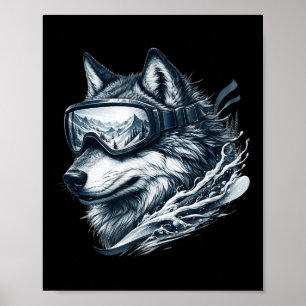 Affiche Loup portant des lunettes de ski snowboard Loup fa