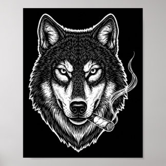 Affiche Loup qui fume mème drôle design vintage cigarette 