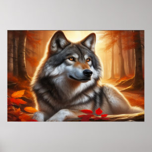 Affiche Loup solitaire dans la forêt : Solitude dans la na