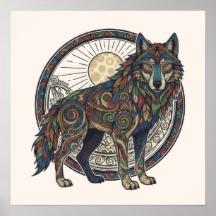 Affiche Loup Tribal