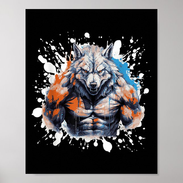 Affiche Loup Workout Gym Fighter Bodybuilder  (Devant)