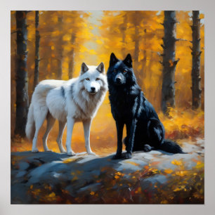 Affiche Loups blancs noirs