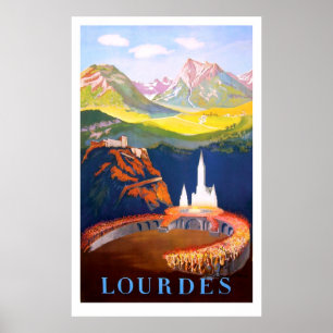 Affiche Lourdes, Ville et Église. Montagne des Pyrénées