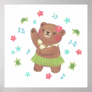 Affiche L'ours en peluche à Hawaii Illustration