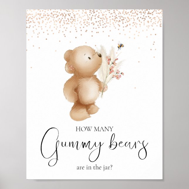 Affiche L'ours et l'abeille | Combien ? Jeu baby shower (Devant)