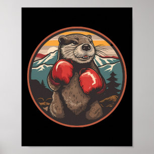 Affiche Loutre de boxe avec gants de boxe Kickboxing Drôle