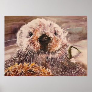 Affiche Loutre de mer dans la copie de toile
