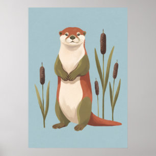 Affiche Loutre de rivière souriante avec décor de nurserie