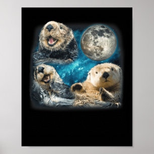 Affiche Loutres De Mer Drôle Avec Mème De Lune Animal Pour