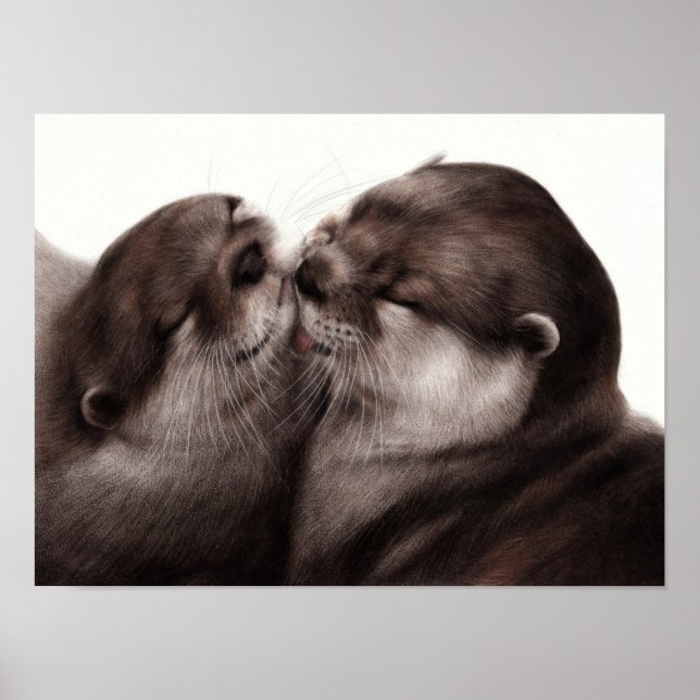 Affiche Loutres qui s'embrassent - Art animalier peint à l (Devant)