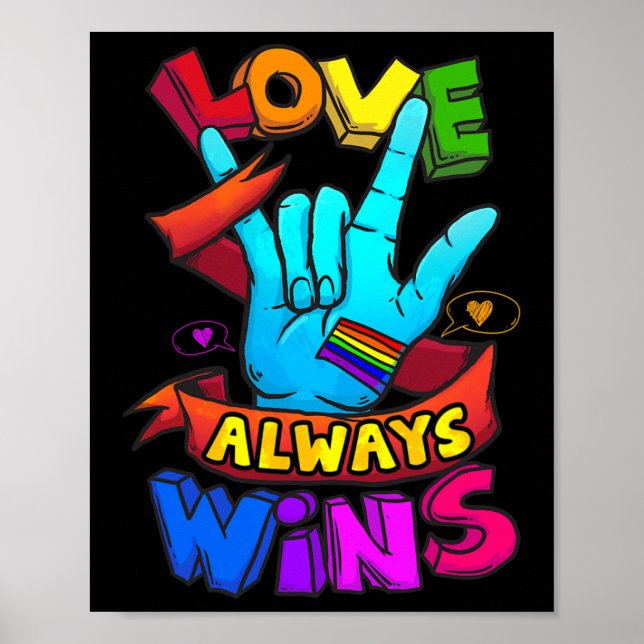 Affiche Love Always Wins ASL Deaf Aware Gay Pride LGB (Devant)