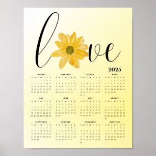 Affiche Love and Flowers Yellow 2025 Wall Calendar
