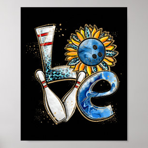 Affiche Love Bowling Retro Leopard Sunflower Valentine's D