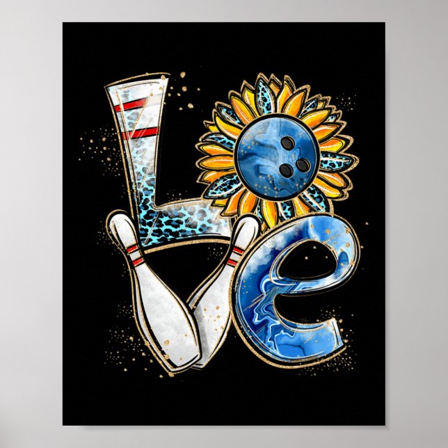 Affiche Love Bowling Retro Leopard Sunflower Valentine's D (Devant)