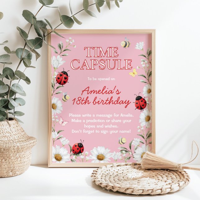Affiche Love Bug Daisy Birthday Party Time Capsule Sign (Créateur téléchargé)
