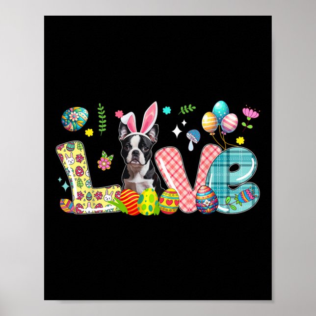 Affiche Love Bunny Boston Terrier Jour de Pâques Chasse Oe (Devant)