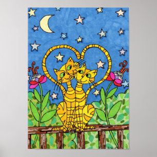Affiche Love Cats Folk Art
