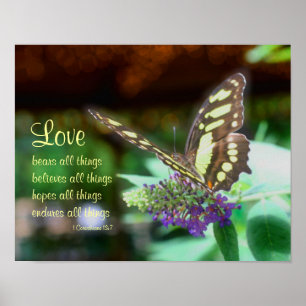 Affiche Love Corinthians 13:7 Citation Bible Papillon