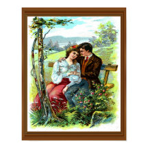 Love Couple Vintage Hugging Banc Floral