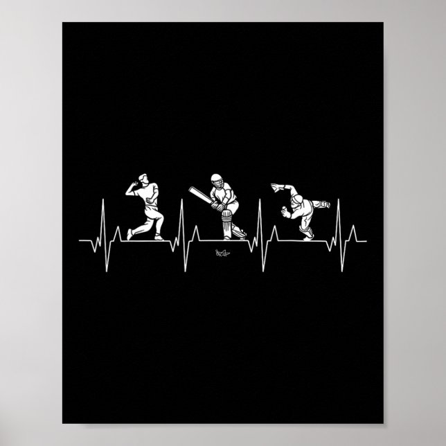 Affiche Love Cricket - Bowling Heartbeat Funny Cricket  (Devant)