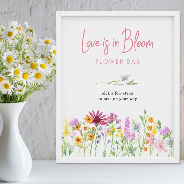 Affiche Love de Prairie Fleurie est en Fleur Bar à Fleurs (Floral Flower Bar Sign for your bridal shower - from my Wildflower Meadow collection)