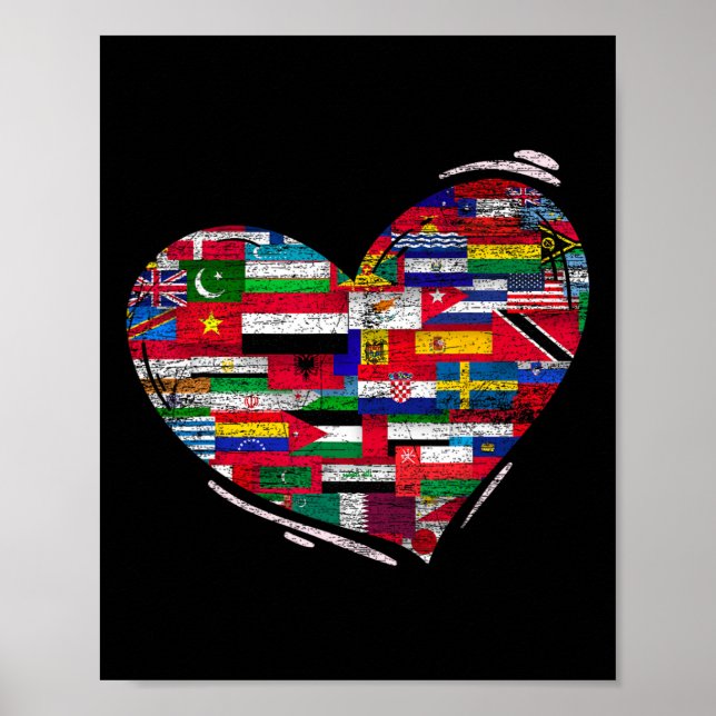 Affiche Love Diversity National Flags Heart Jour des terre (Devant)