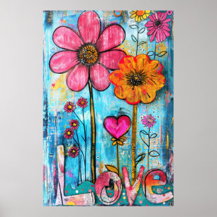 Affiche *~* LOVE Doodle – Art floral fantaisiste coloré