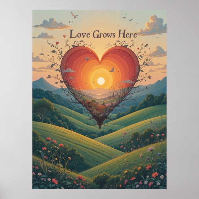 Affiche Love Grosses Sunset Heart Landscape Art (Devant)