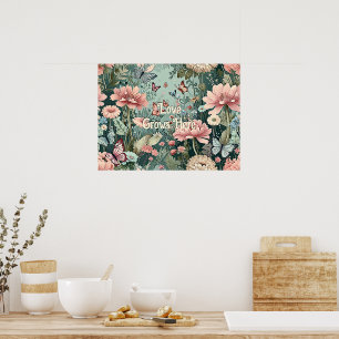 Affiche Love Grows Here - Pastel Floral & Butterfly