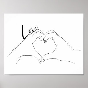 Affiche Love Hand Heart Line Art Dessin mignon Moderne