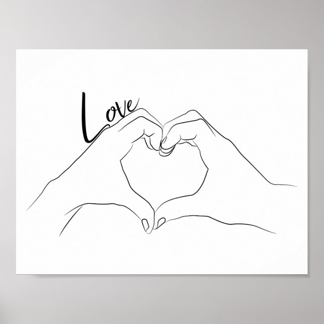 Affiche Love Hand Heart Line Art Dessin mignon Moderne (Devant)