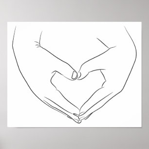 Affiche Love Hand Heart Line Art Dessin mignon Moderne