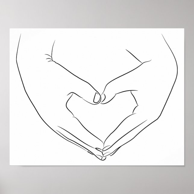 Affiche Love Hand Heart Line Art Dessin mignon Moderne (Devant)