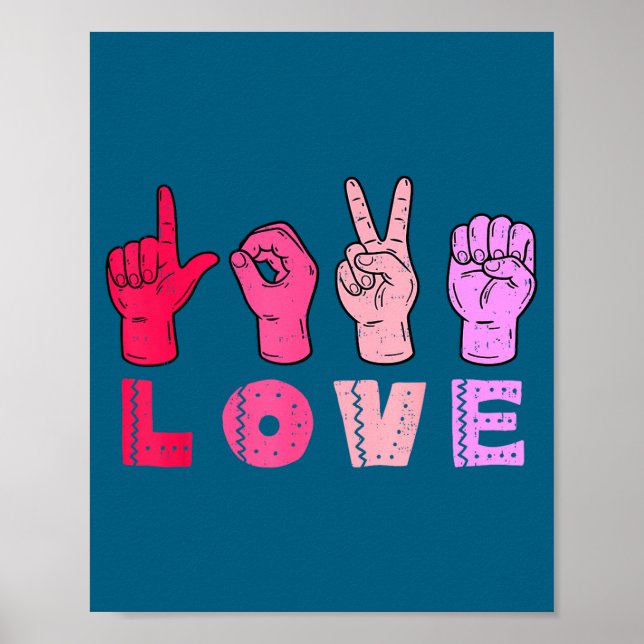 Affiche Love Hand Sign Language Asl Valentines Day Men Wom (Devant)