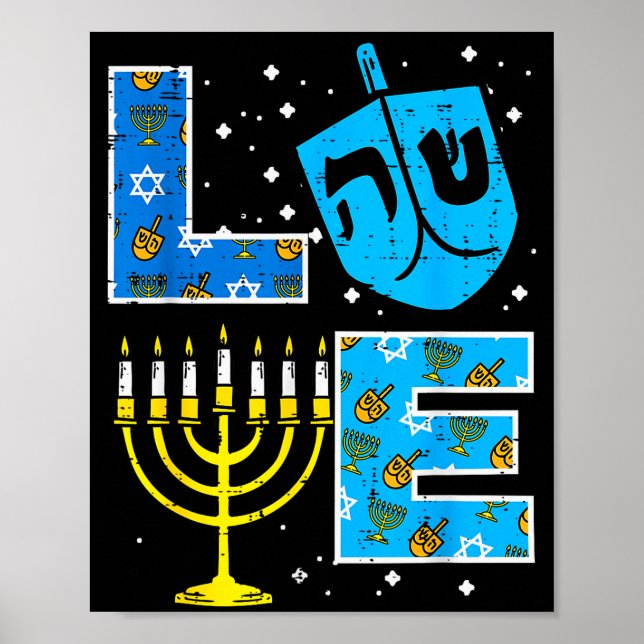 Affiche Love Hanukkah Dreidel Menorah Jewish Chanukah Men  (Devant)
