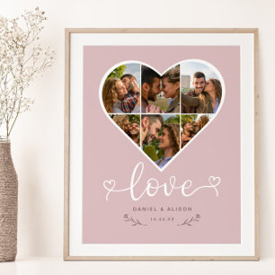 Affiche Love Heart Photo Collage Grille Couple Blush