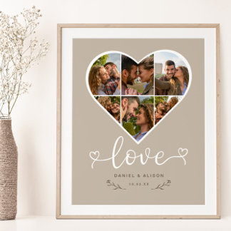 Affiche Love Heart Photo Collage grille Couple Latte