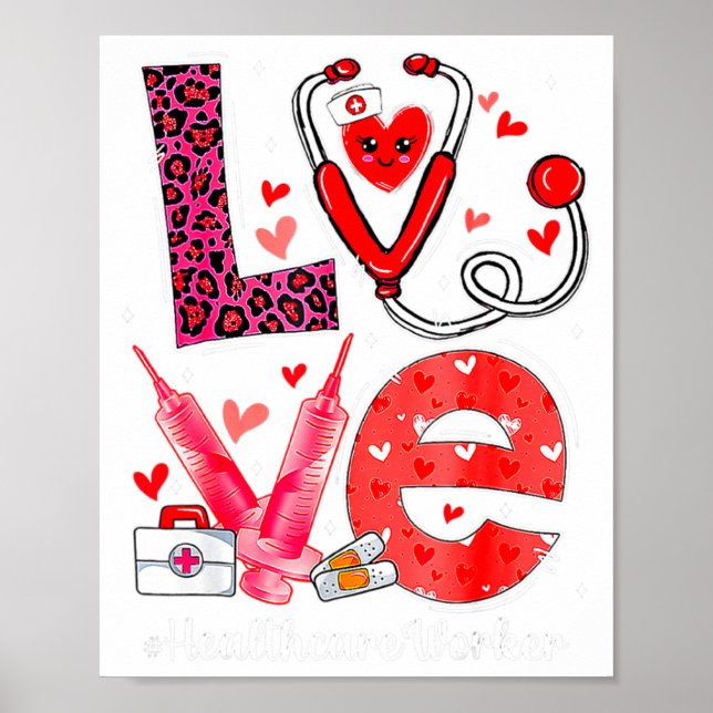 Affiche Love Heart Stethoscope Healthcare Worker Funny Val (Devant)