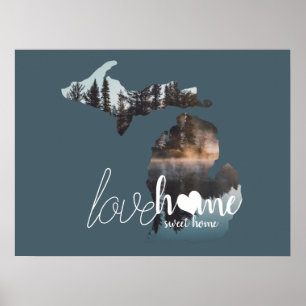Affiche Love Home Sweet Home Silhouette Du Michigan