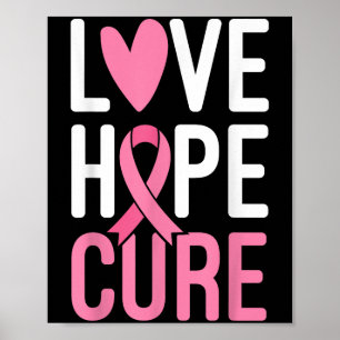 Affiche Love Hope Cure Cancer du sein guerrier rose Ruban
