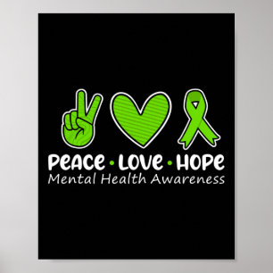 Affiche Love Hope Mental Health Awareness Green Ribbon Fun