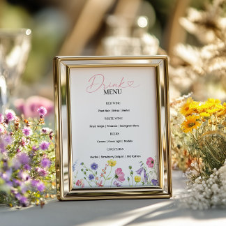 Affiche Love in Bloom Drink Menu Sign | Thème fleur sauvag