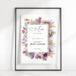 Affiche Love In Bloom Fête des mariées Floral Garden Bienv<br><div class="desc">Poster d'accueil de la douche nuptiale encadré de fleurs de jardin coloré et élégant.</div>