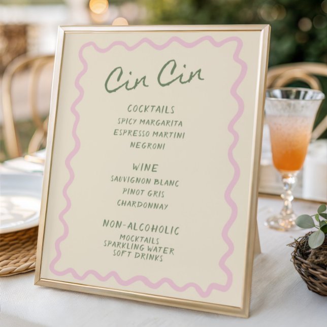 Affiche Love in Bloom Sage Pink Cin Cin Bar Menu (Créateur téléchargé)