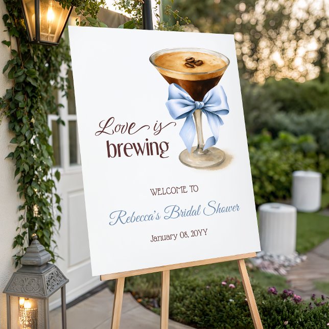 Affiche Love is Brewing Blue Bow Bridal Shower Welcome (Créateur téléchargé)