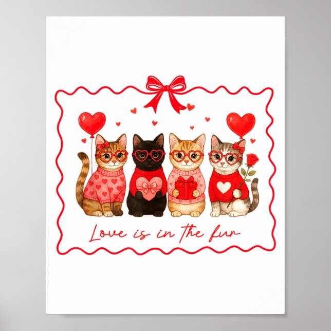 Affiche Love Is In The Fur Cat Lovers Valentines Cute Cats (Devant)